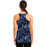 Blue Flower Patchwork Pattern Print Women's Racerback Tank Top