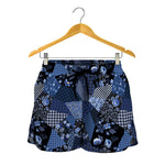 Blue Flower Patchwork Pattern Print Women's Shorts