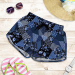 Blue Flower Patchwork Pattern Print Women's Shorts