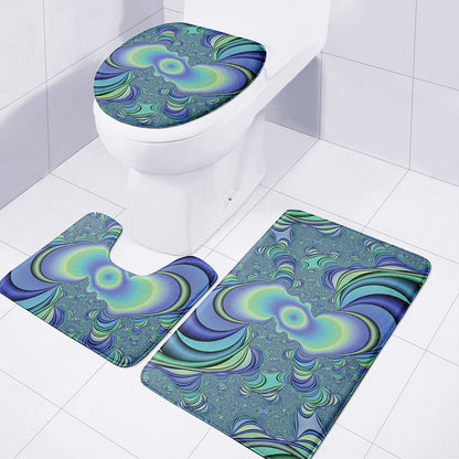 Blue Fractal Print 3 Piece Bath Mat Set