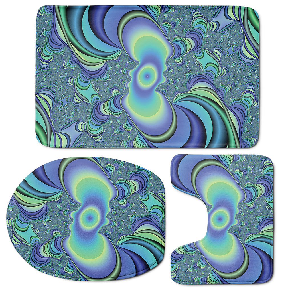 Blue Fractal Print 3 Piece Bath Mat Set