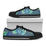 Blue Fractal Print Black Low Top Shoes