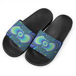 Blue Fractal Print Black Slide Sandals