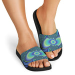 Blue Fractal Print Black Slide Sandals