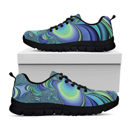 Blue Fractal Print Black Sneakers