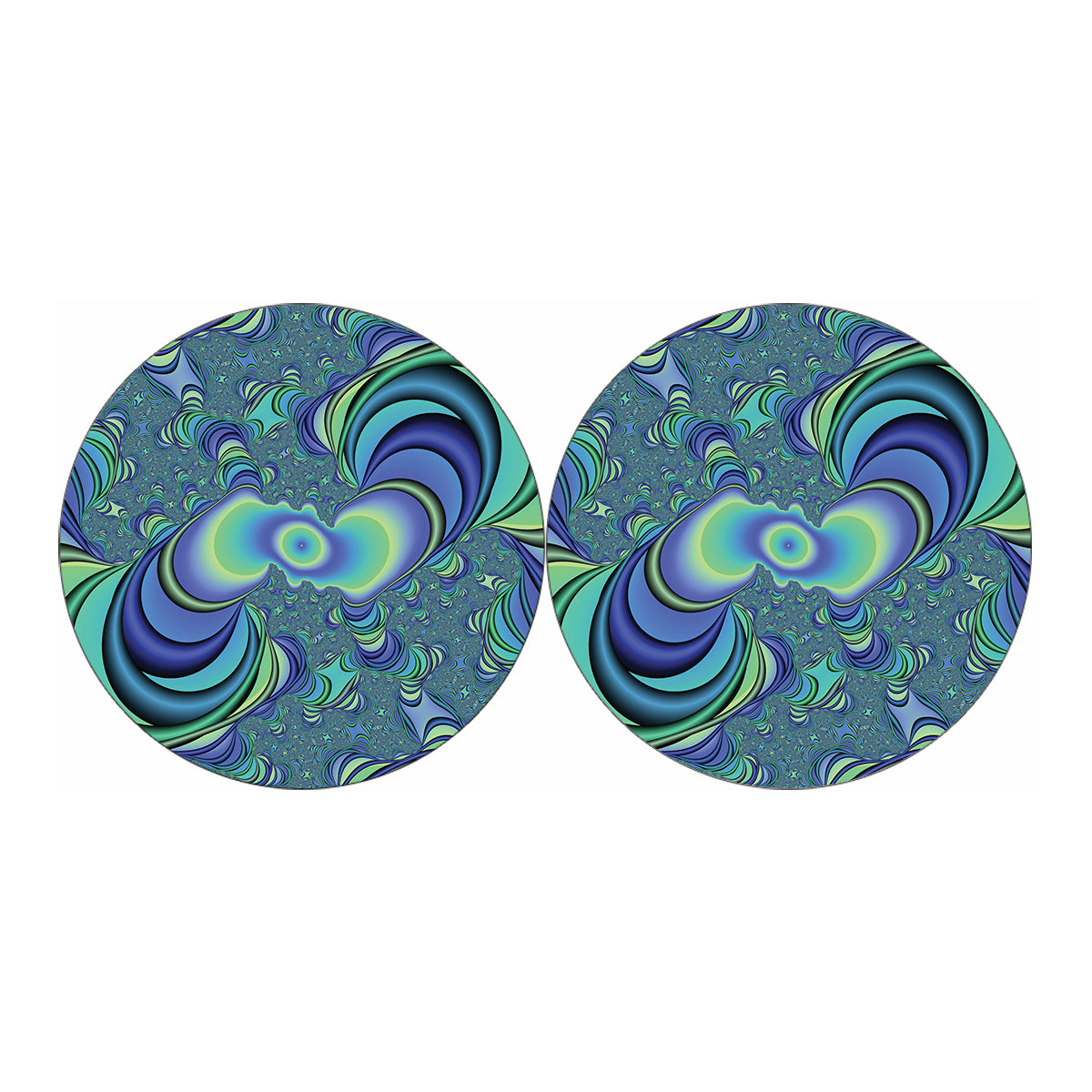Blue Fractal Print Car Coasters