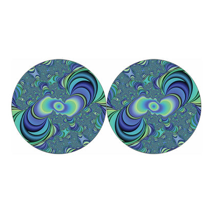 Blue Fractal Print Car Coasters