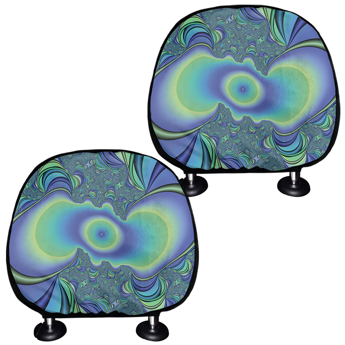 Blue Fractal Print Car Headrest Covers