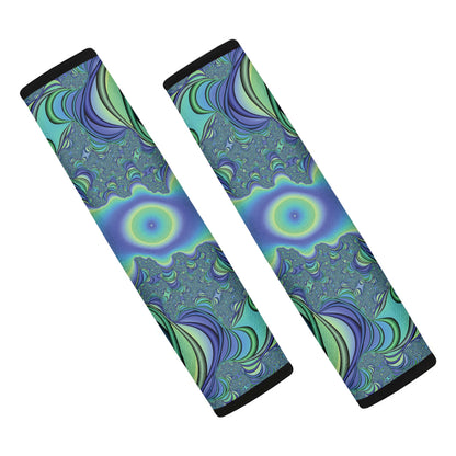 Blue Fractal Print Car Seat Belt Covers