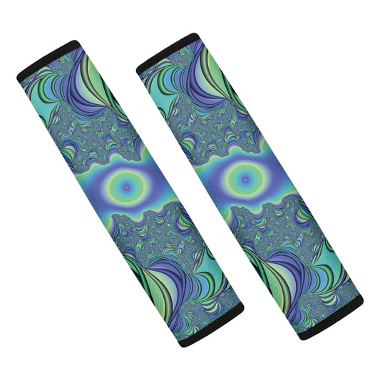 Blue Fractal Print Car Seat Belt Covers