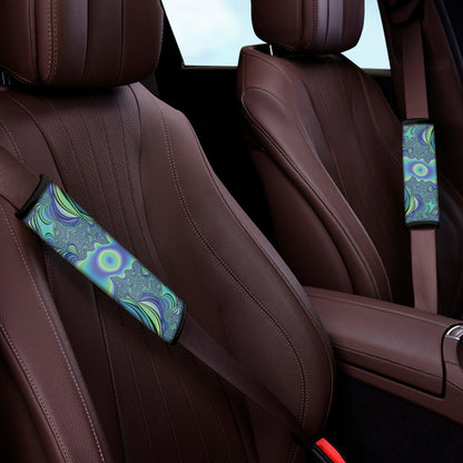 Blue Fractal Print Car Seat Belt Covers