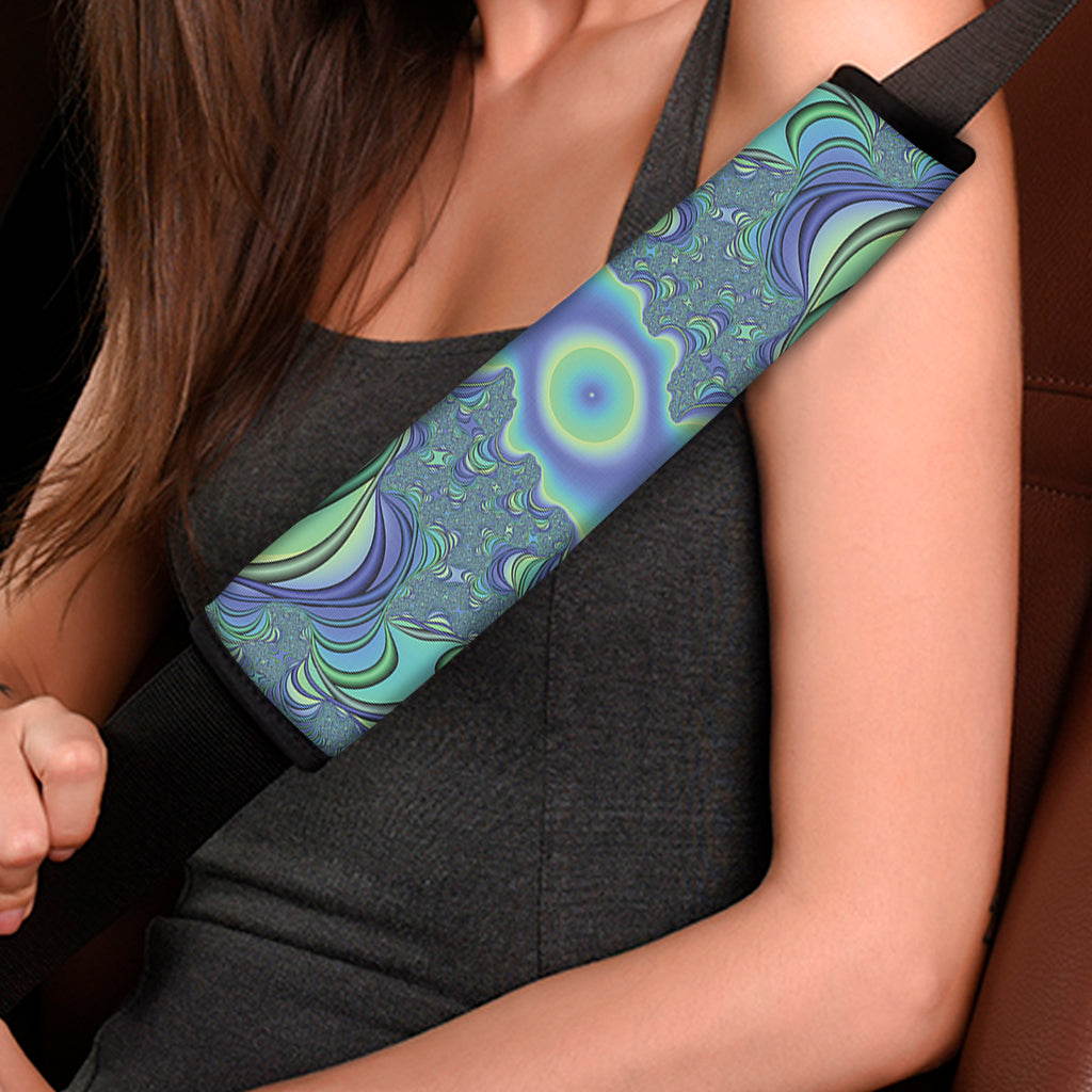 Blue Fractal Print Car Seat Belt Covers