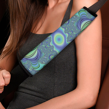 Blue Fractal Print Car Seat Belt Covers