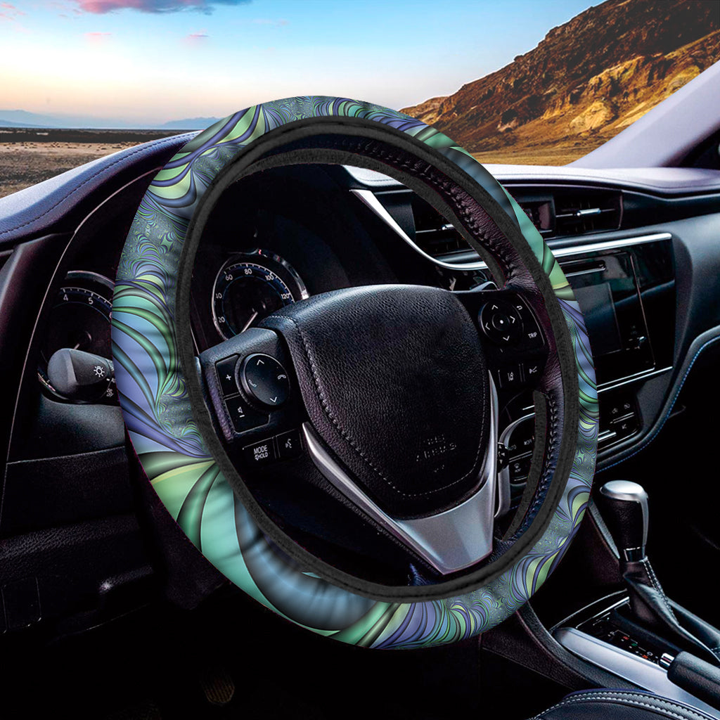Blue Fractal Print Car Steering Wheel Cover