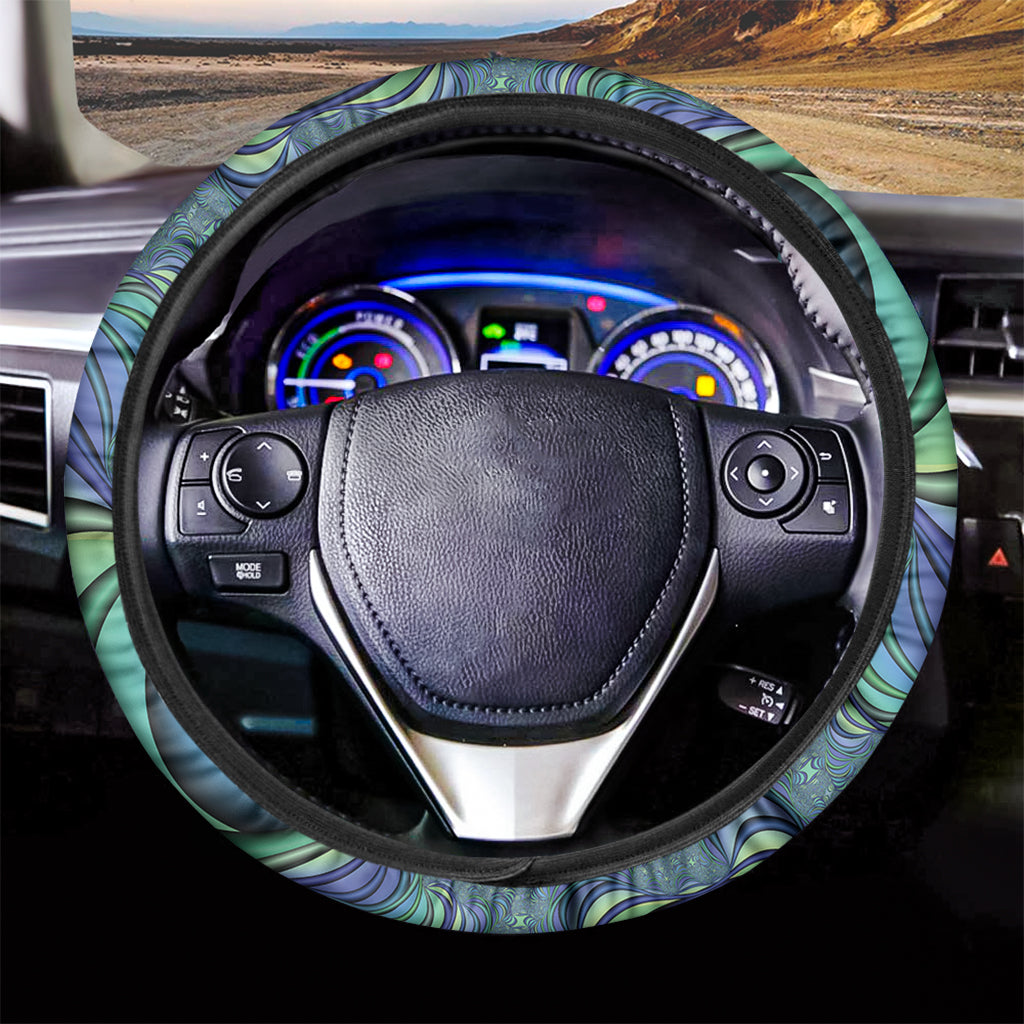 Blue Fractal Print Car Steering Wheel Cover