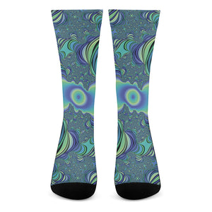 Blue Fractal Print Crew Socks