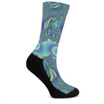 Blue Fractal Print Crew Socks