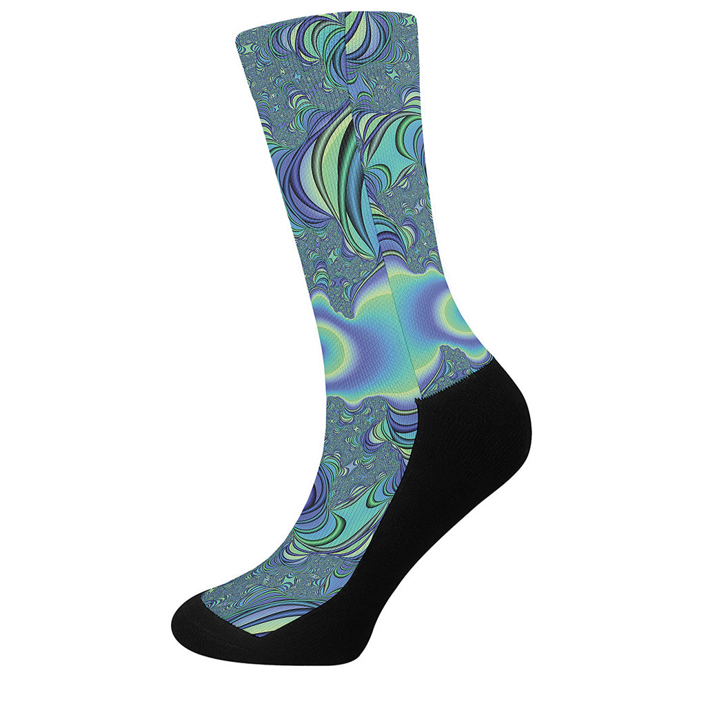 Blue Fractal Print Crew Socks