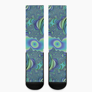 Blue Fractal Print Crew Socks