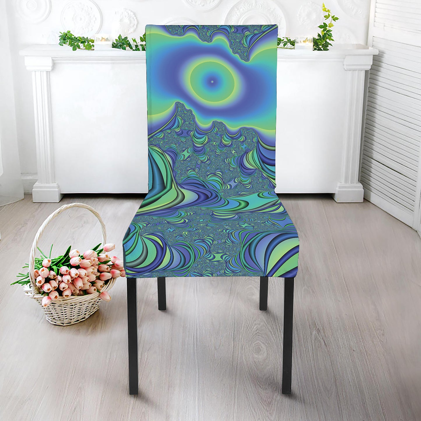 Blue Fractal Print Dining Chair Slipcover