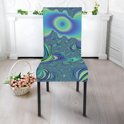 Blue Fractal Print Dining Chair Slipcover