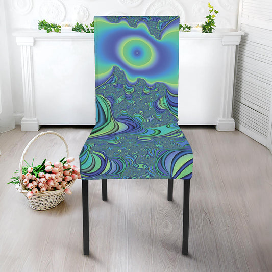Blue Fractal Print Dining Chair Slipcover