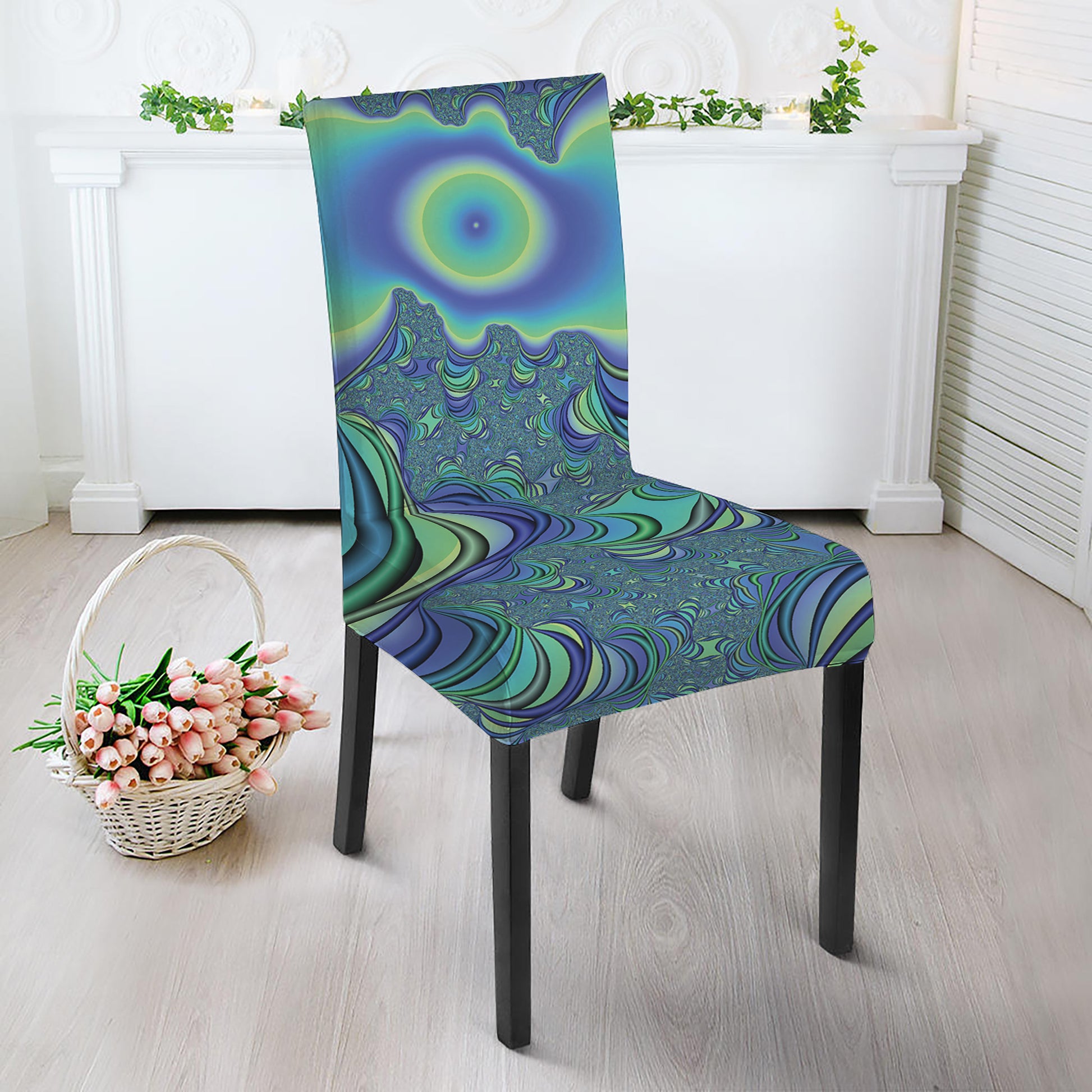 Blue Fractal Print Dining Chair Slipcover