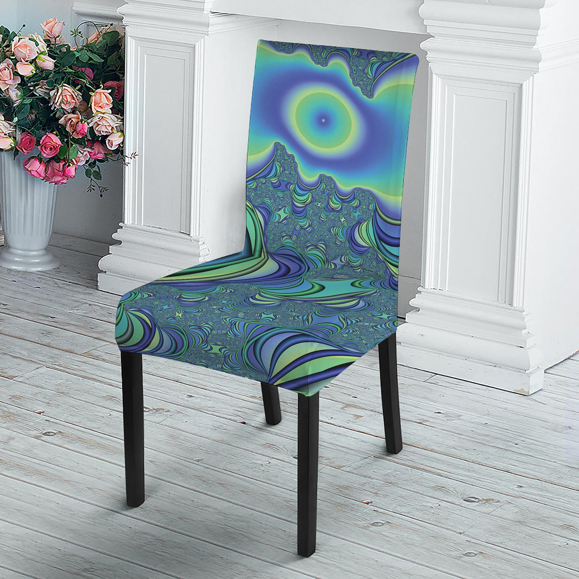 Blue Fractal Print Dining Chair Slipcover