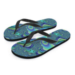 Blue Fractal Print Flip Flops