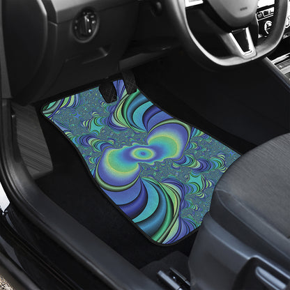 Blue Fractal Print Front and Back Car Floor Mats