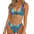 Blue Fractal Print Front Bow Tie Bikini