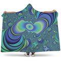 Blue Fractal Print Hooded Blanket