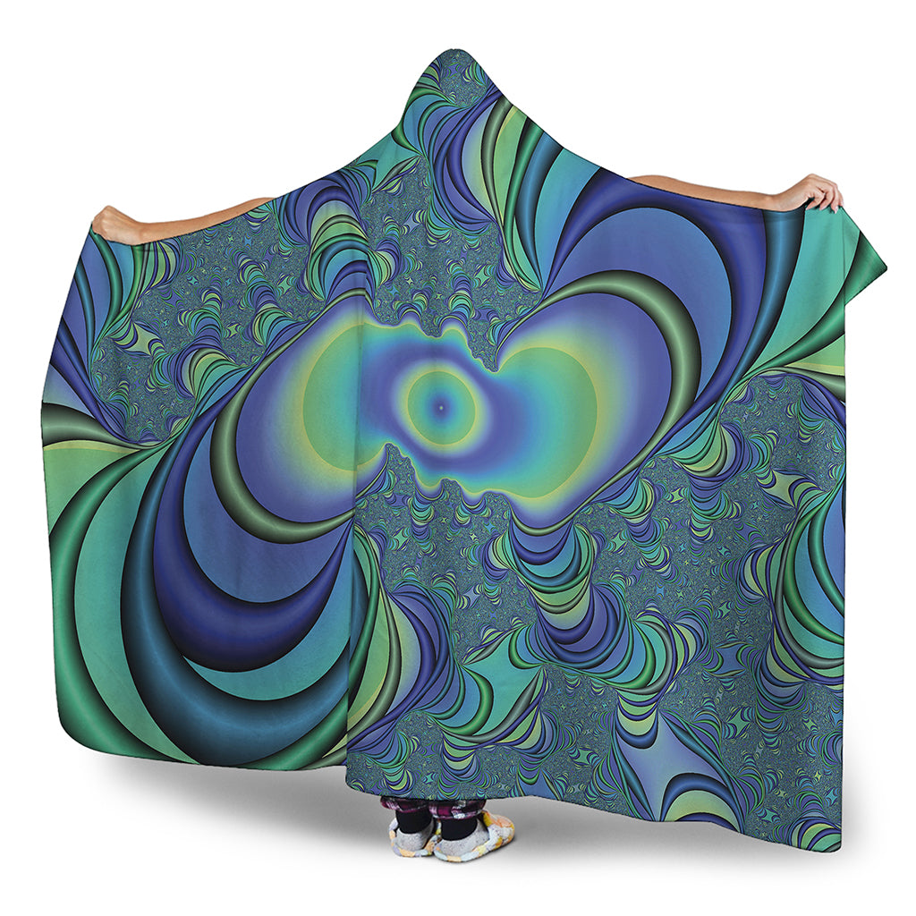 Blue Fractal Print Hooded Blanket