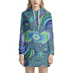 Blue Fractal Print Hoodie Dress