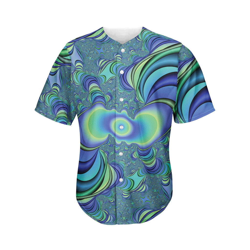 Blue Fractal Print Men's Baseball Jersey