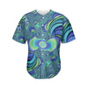 Blue Fractal Print Men's Baseball Jersey