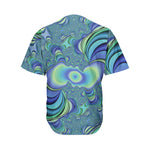 Blue Fractal Print Men's Baseball Jersey