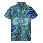 Blue Fractal Print Men's Short Sleeve Shirt