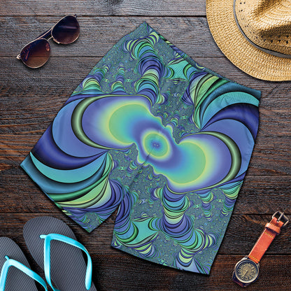 Blue Fractal Print Men's Shorts