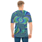 Blue Fractal Print Men's T-Shirt