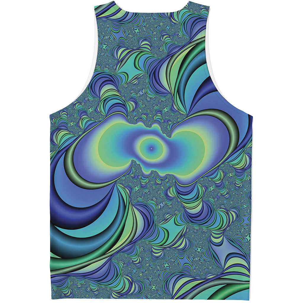 Blue Fractal Print Men's Tank Top