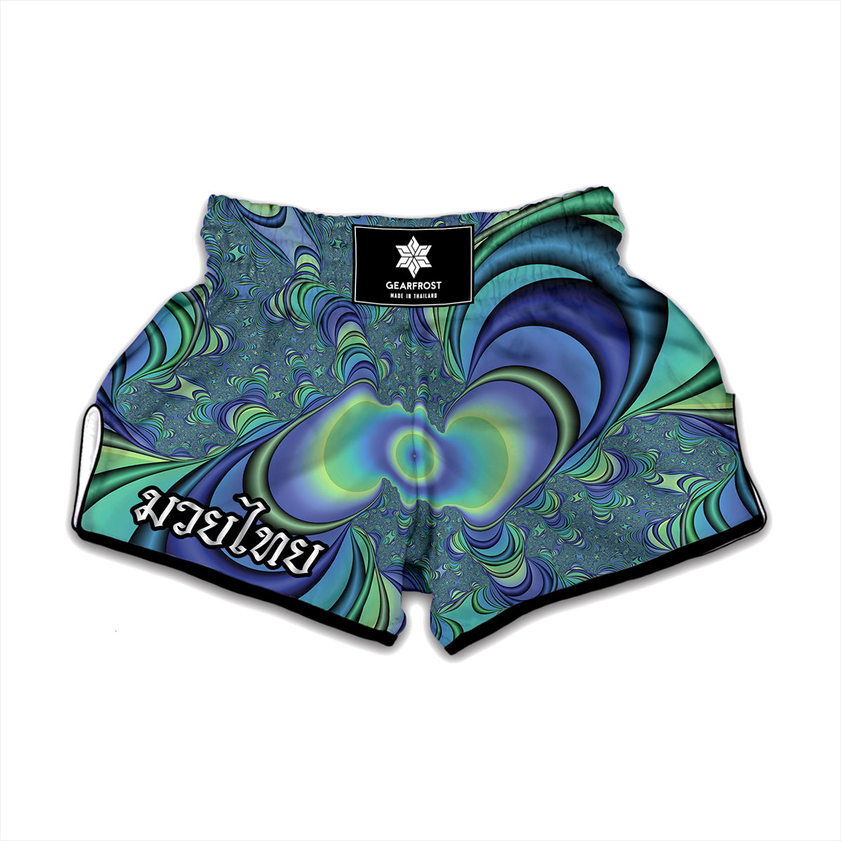 Blue Fractal Print Muay Thai Boxing Shorts