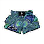 Blue Fractal Print Muay Thai Boxing Shorts