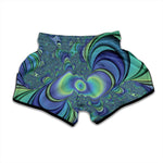 Blue Fractal Print Muay Thai Boxing Shorts