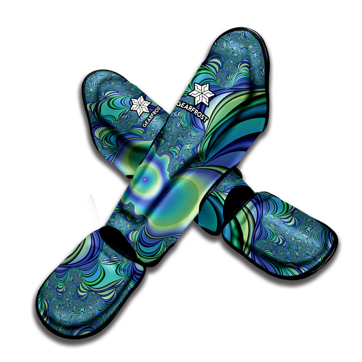 Blue Fractal Print Muay Thai Shin Guard