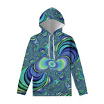 Blue Fractal Print Pullover Hoodie