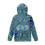 Blue Fractal Print Pullover Hoodie