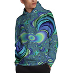Blue Fractal Print Pullover Hoodie