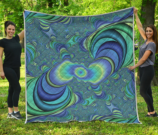 Blue Fractal Print Quilt