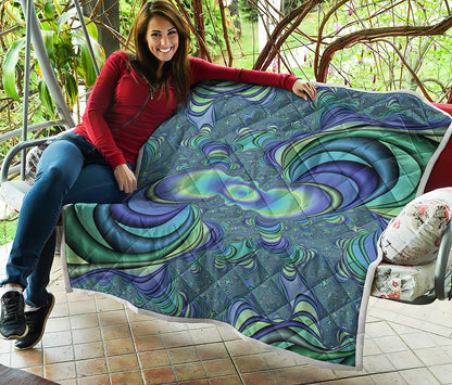 Blue Fractal Print Quilt